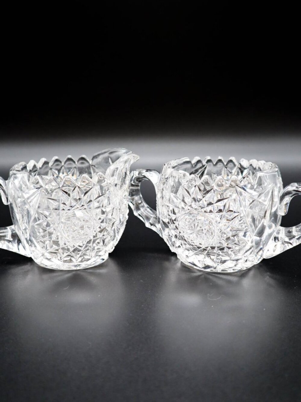 American Brilliant Period ABP Cut Crystal Glass Sugar & Creamer Hobstar Pattern